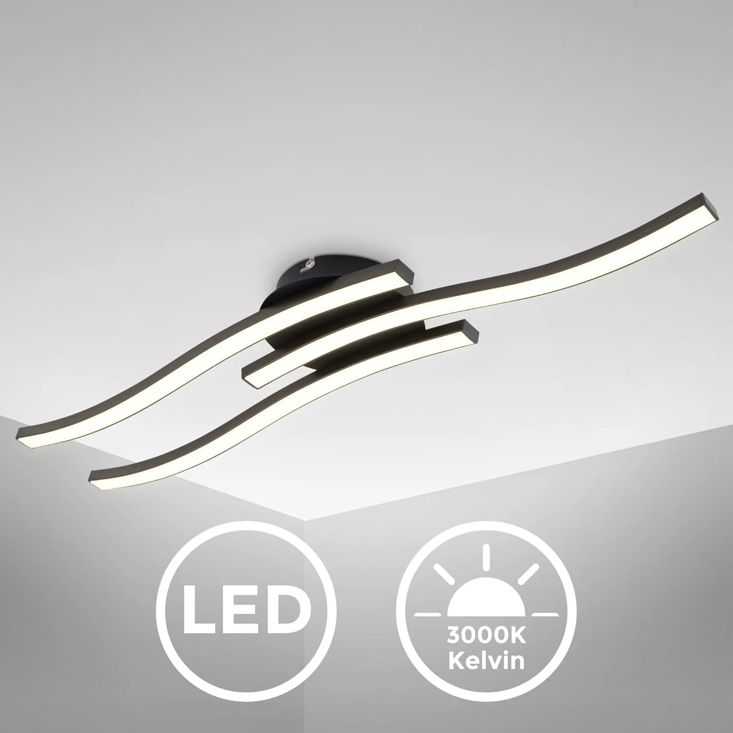 B.K.Licht I Lámpara de techo de 2 llamas 12W I orientable I 3000K blanco cálido I negro I 1300 lúmenes I plafón