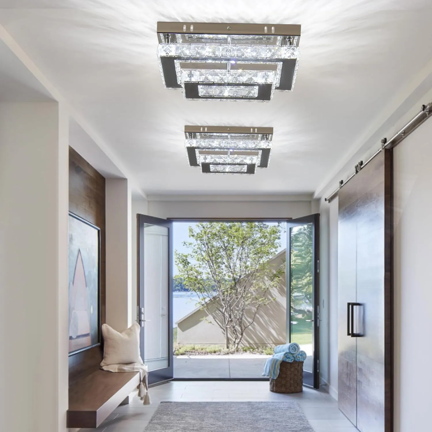 Finktonglan LED de cristal de luz de techo Moderno rectangular de luz de techo K9 de acero inoxidable lámpara de araña para la s