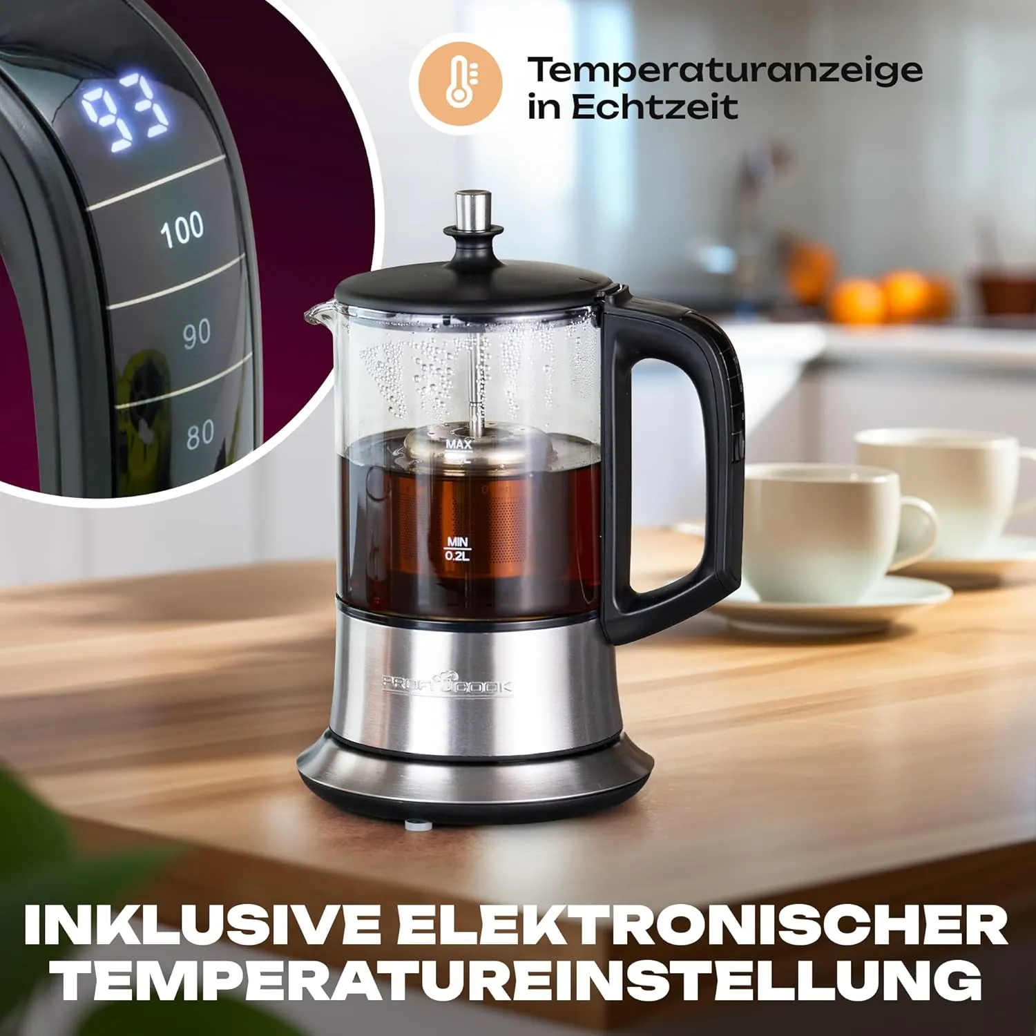 Hervidor eléctrico - Profi Cook PC-TK 1165 - Hervidor 2 en 1-1100 Watts - Capacidad de 0,5 litros - Color plata