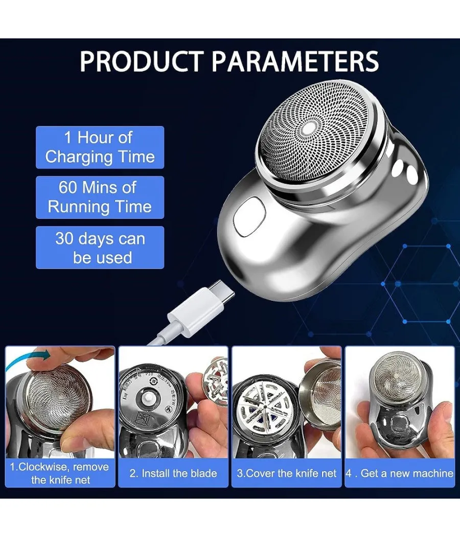 MINI AFEITADORA ELÉCTRICA PORTÁTIL BOLSILLO HOMBRE USB RECARGABLE VIAJE COCHE HOGAR
