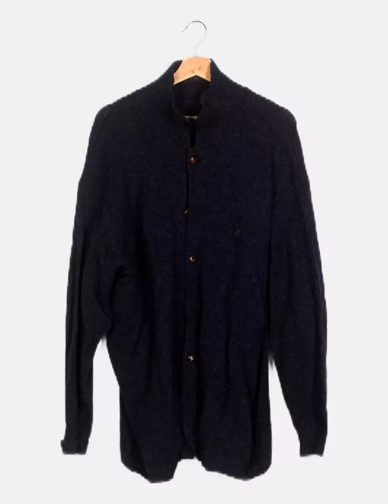 Navy Blue Knit Cardigan by Genfins