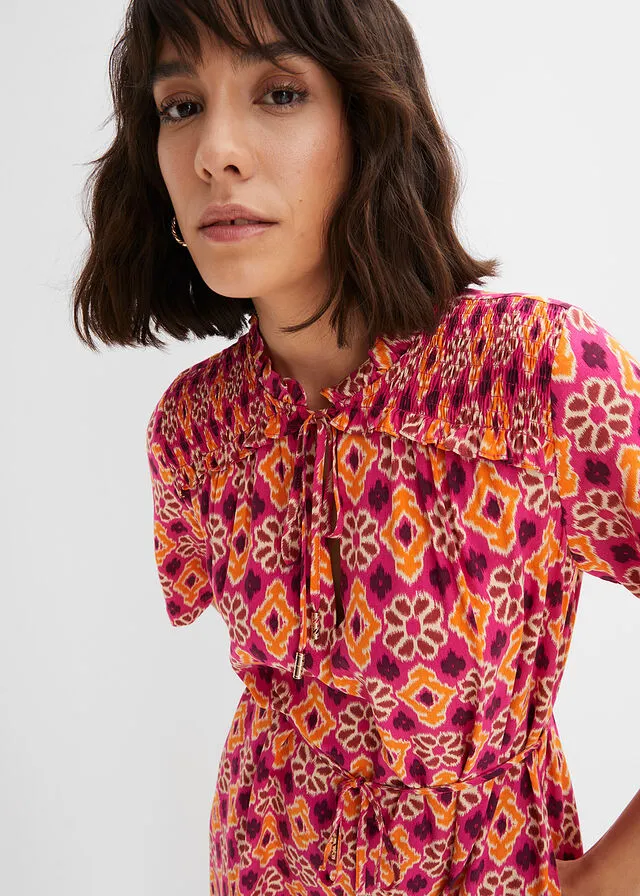 Orange/Pink Printed Midi Dress