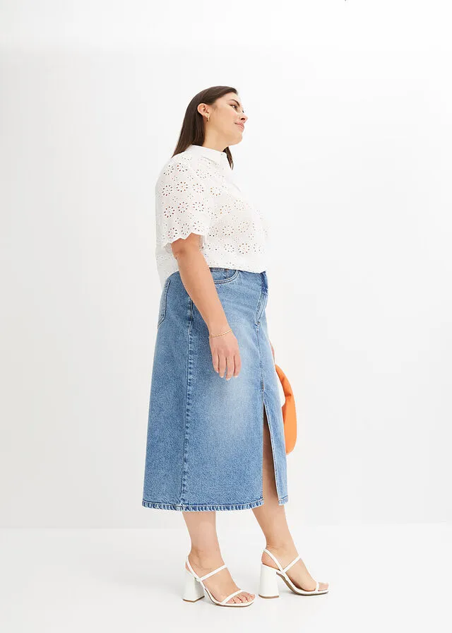 Stone blue denim skirt